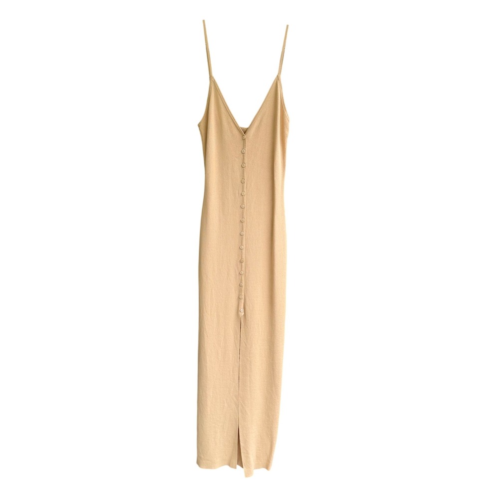 NWT HERA Collection Women's L Beige Knit Button Front Maxi Dress Sleeveless